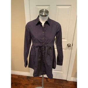 Maeve Anthropologie "Alex" Navy Blue Button Up Collared Patterned Shirt, Size XS